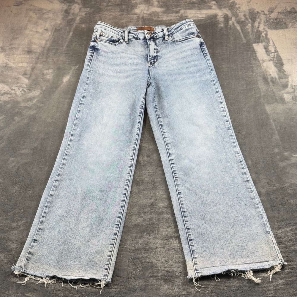 Judy Blue Wide Leg Raw Hem Jeans Light Wash High Rise Size 9/29 JB88828 LT-CO